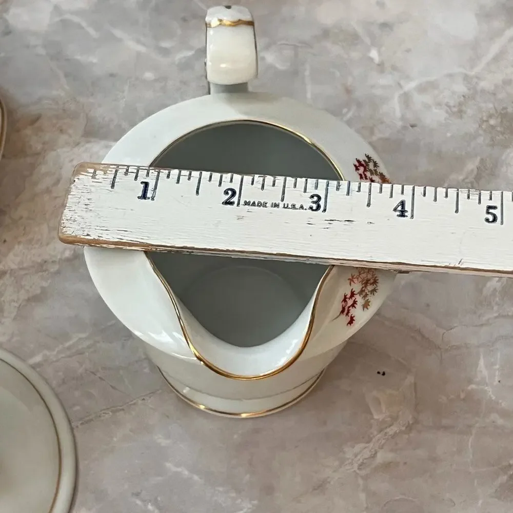 Fukagawa Arita Porcelain Gravy Boat Cream & Candle Holder Maple Leaves Handpaint